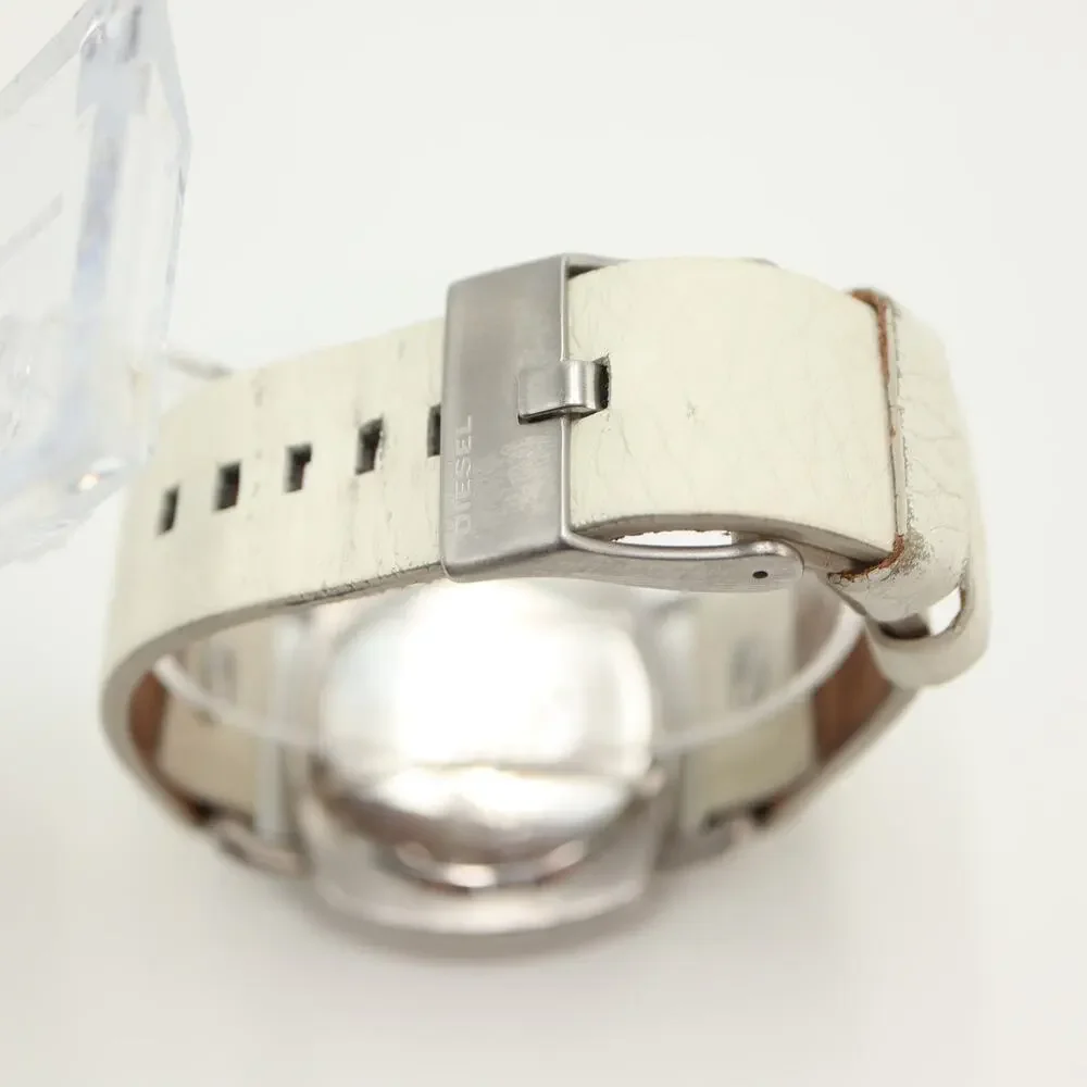 Diesel Mens 40mm Day Date Pink Silver Watch White Leather DZ5090 w New Battery